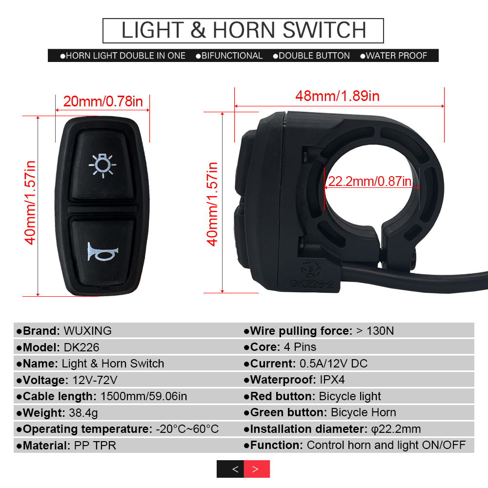 Ebike Light and Horn Switch, H - Bike Light Front Rear recension och pris